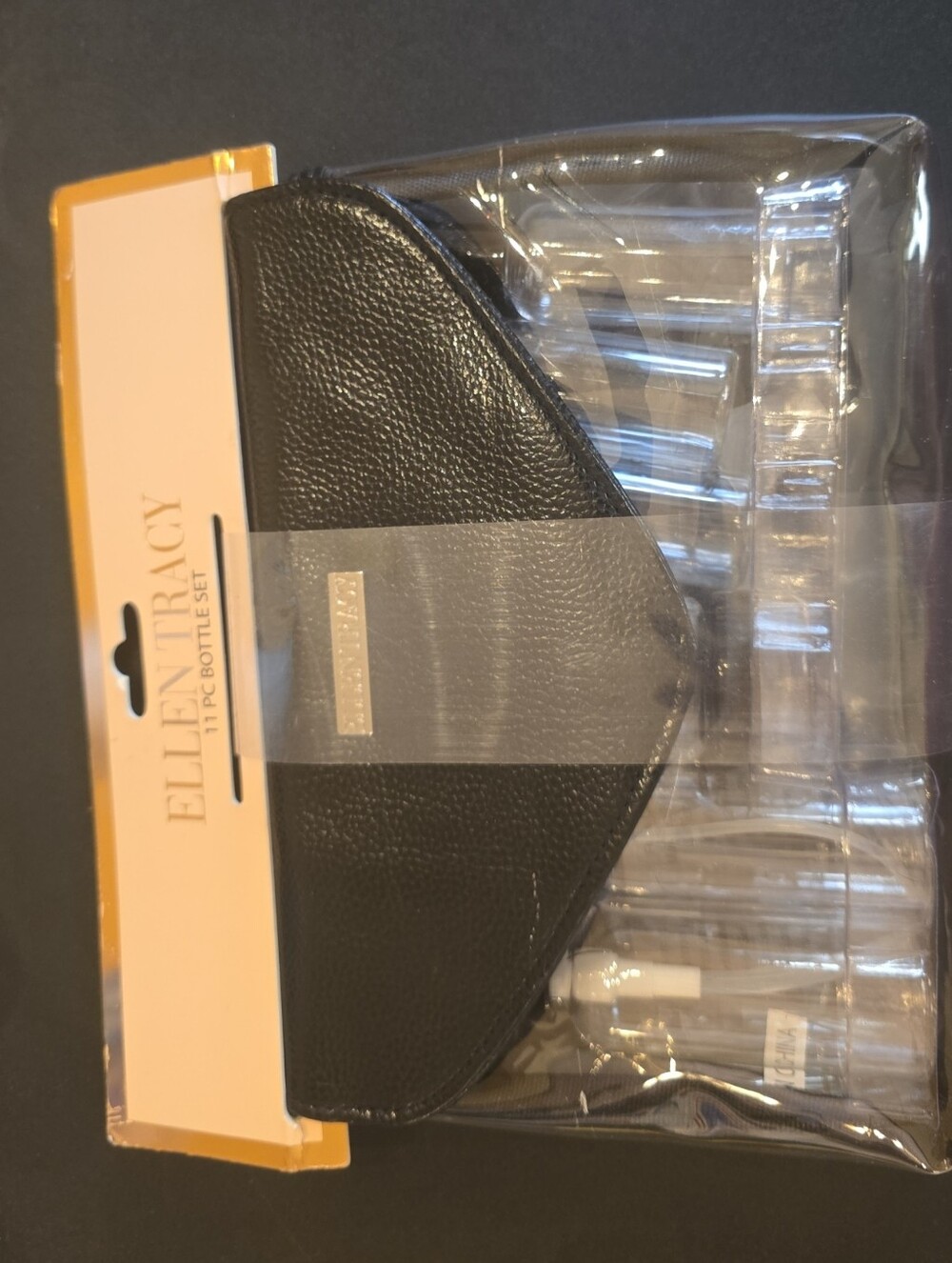 Ellen Tracy Black Pebble Leather Travel Bottle Kit
